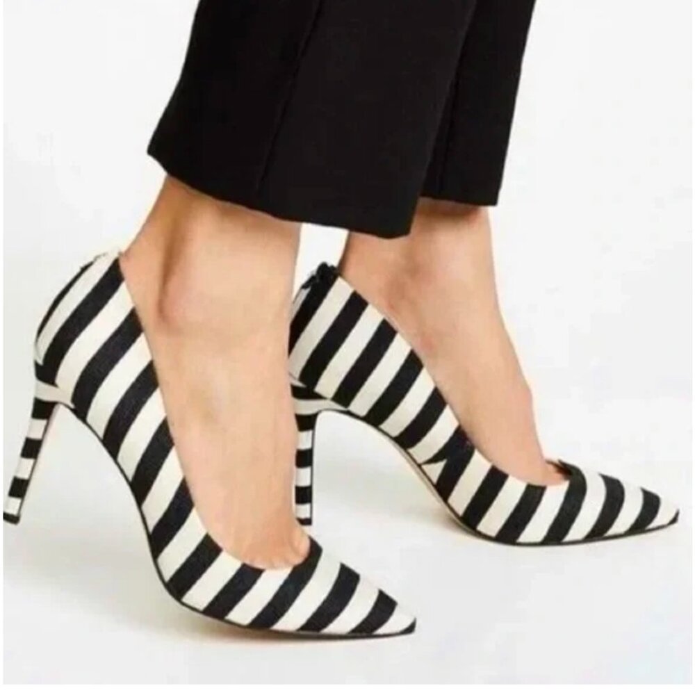 Sam Edelman Striped Black & White Pointed Toe Heels